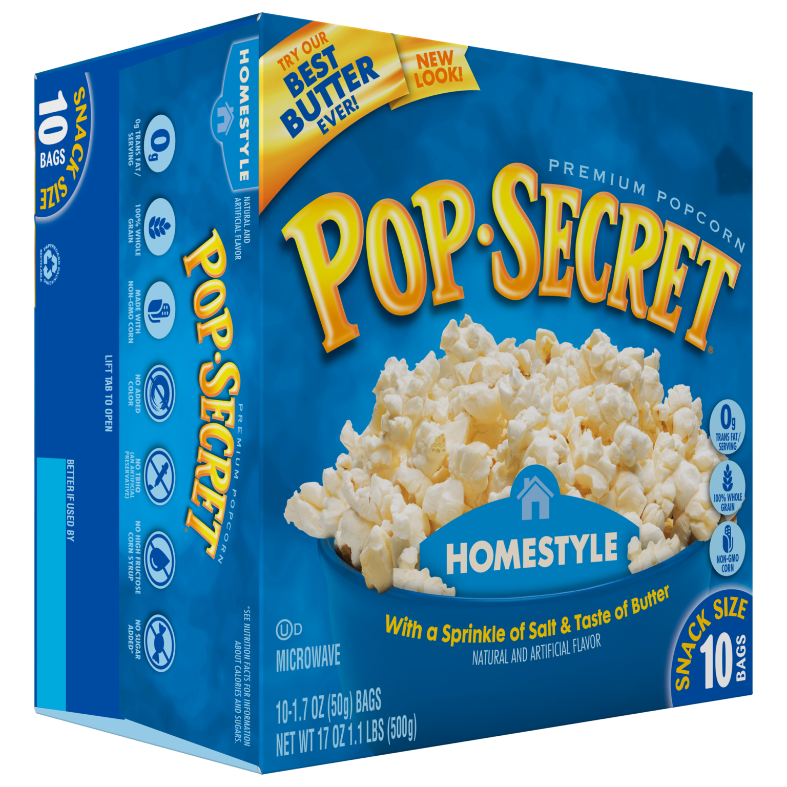 Pop Secret Homestyle Microwave Popcorn, Snack Size 1.7 oz Bags, 10