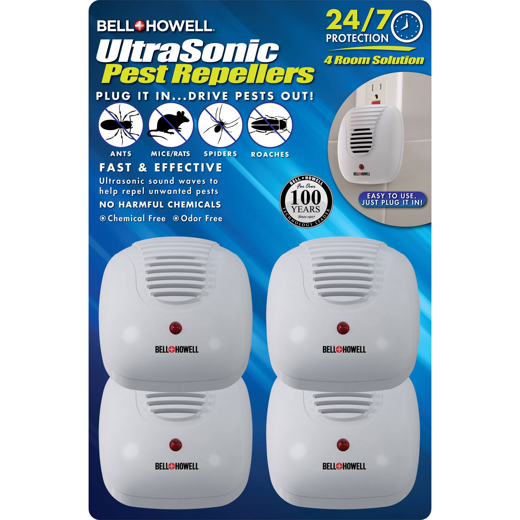 Bell + Howell Ultrasonic Pest Repellers, Pack of 4, As ...